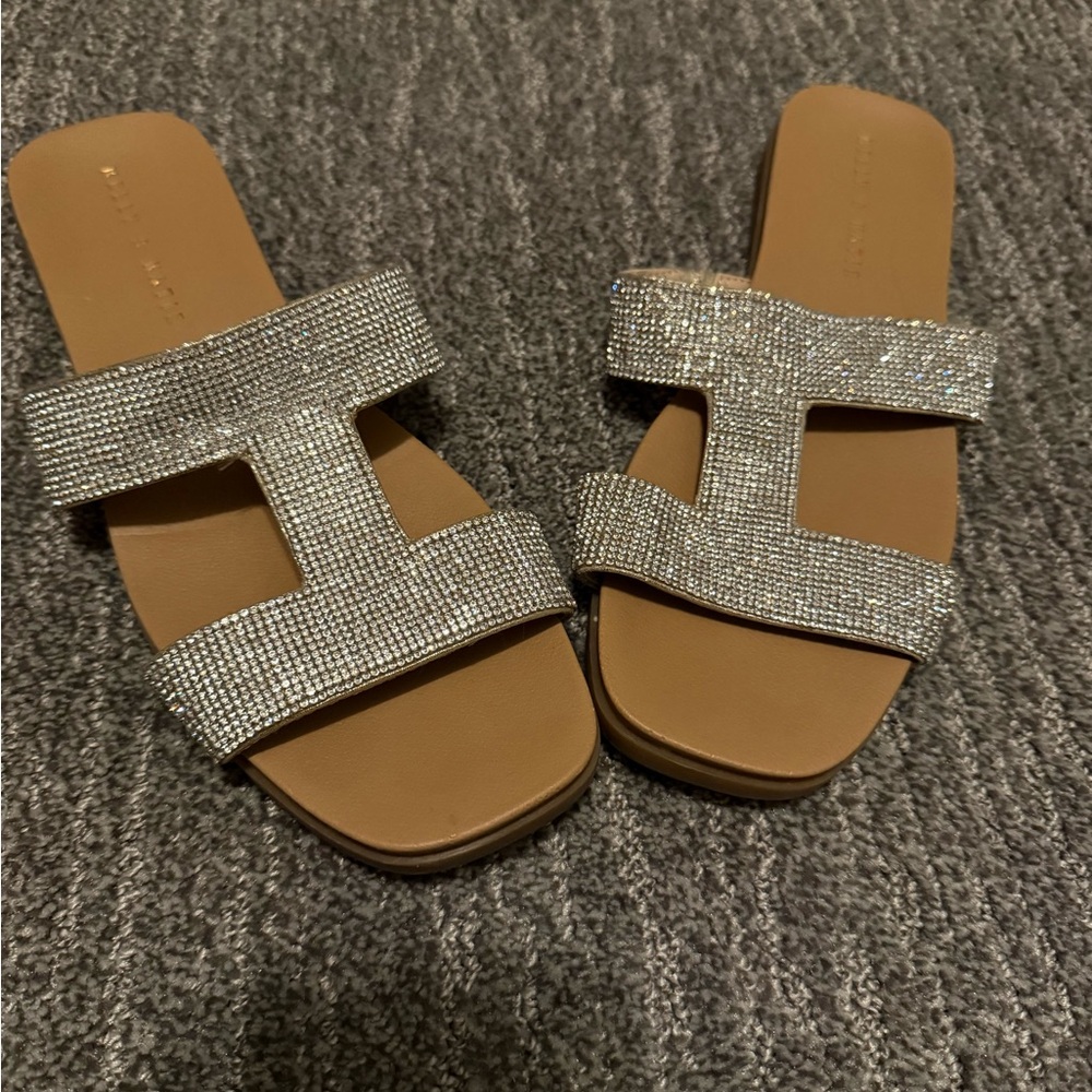 Kelly & Katie Silver Rhinestone Slide Sandals, 8.5M